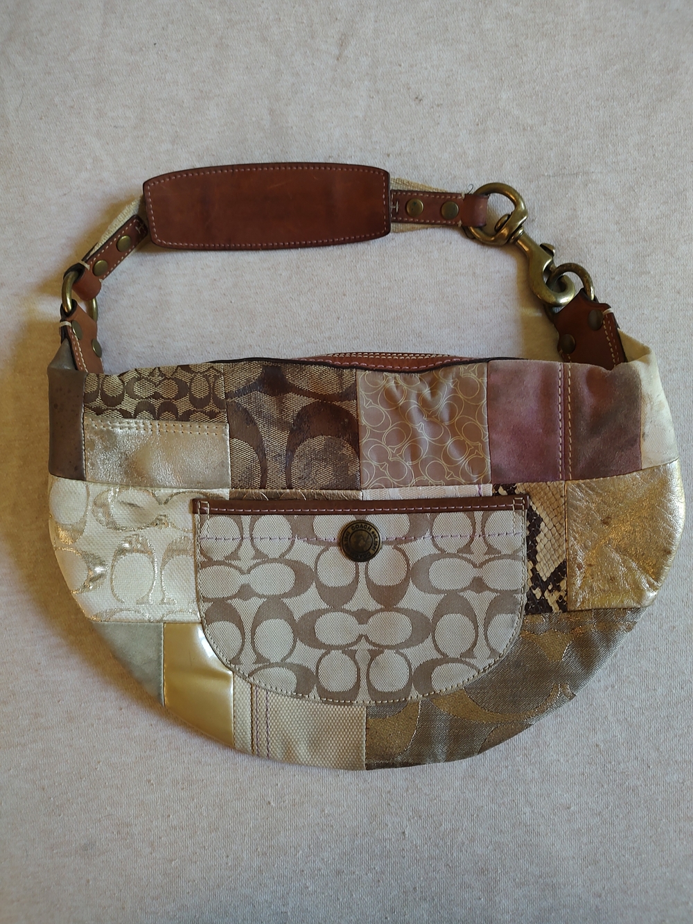 Coach Patchwork Hobo Bag in Brown and Gold